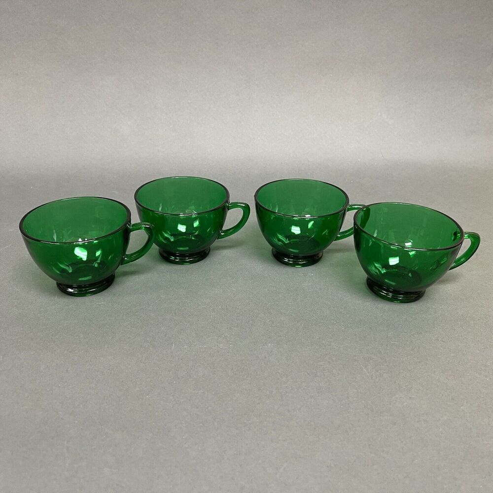 Vtg Fire King‎ Anchor Hocking Punch Bowl Cups Charm Forest Green Glass Lot of 4